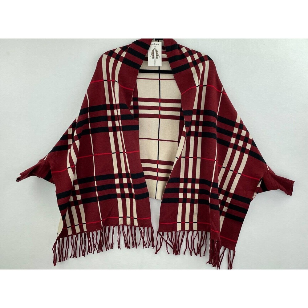 Colleen Lopez Medium Large Cardigan Sweater A51-15 Kimono Batwing Fringe Red NWT